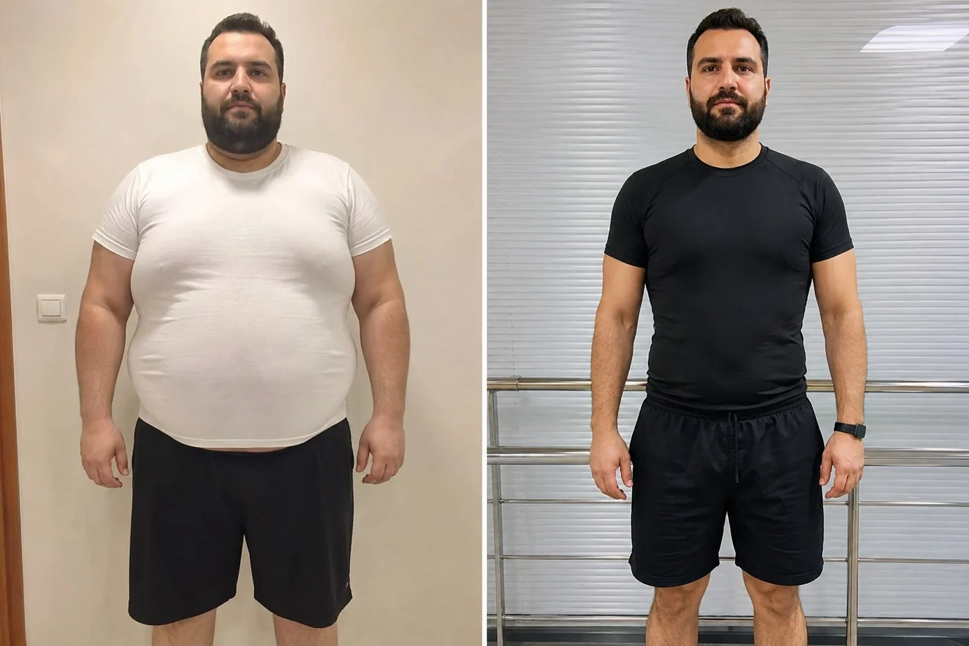 تصویر نمایشی تغییر وزن در یک مرد، پیش و پس از کاهش وزن
